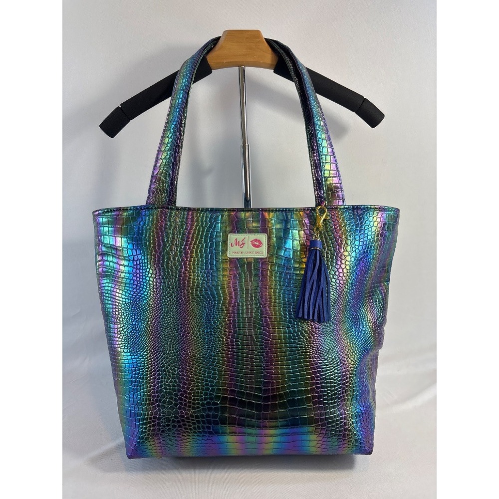 Makeup Junkie Bags Iridescent Holographic Croc Tote Bag Holographic Rainbow